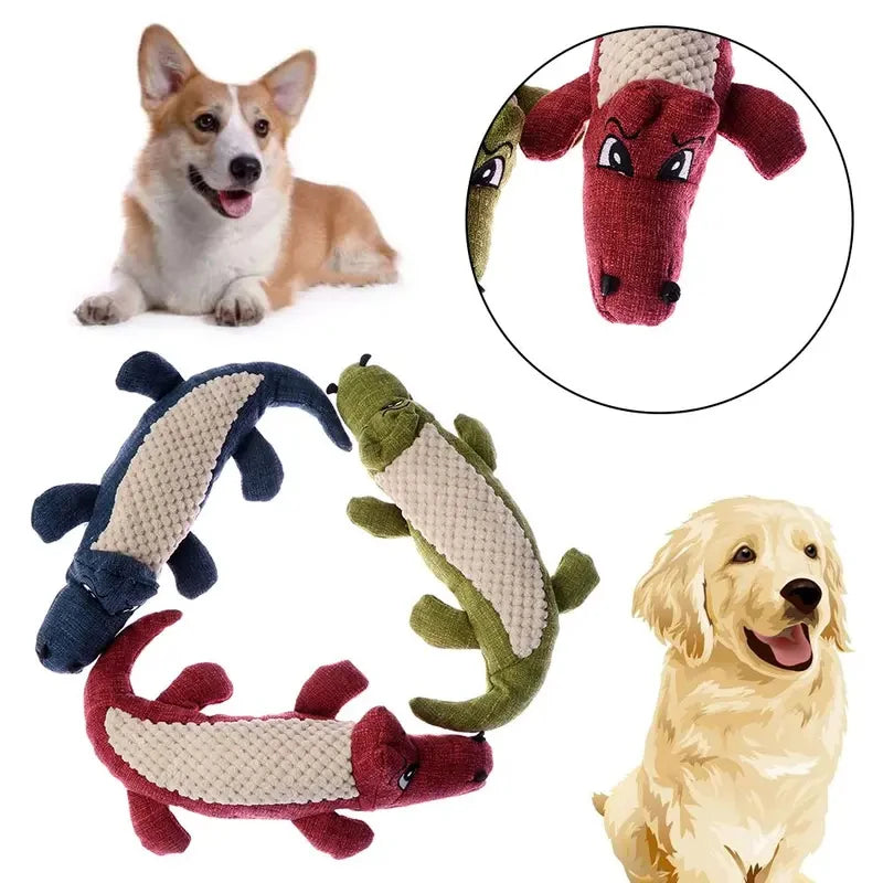 Jouet pour chien en peluche de lin, crocodile, jouet à mâcher couineur pour chien, jouet de nettoyage des dents, poupée interactive résistante