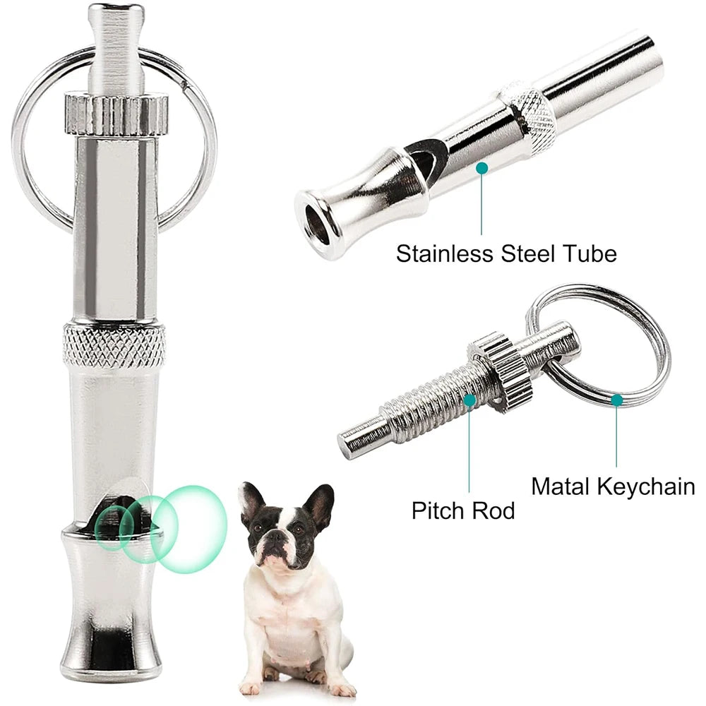 1 sifflet pour chien, sifflet d'entraînement pour animaux de compagnie, en acier inoxydable argenté, portable, réglable, ultrasonique, outil d'aide à l'entraînement du comportement des chats/chiens