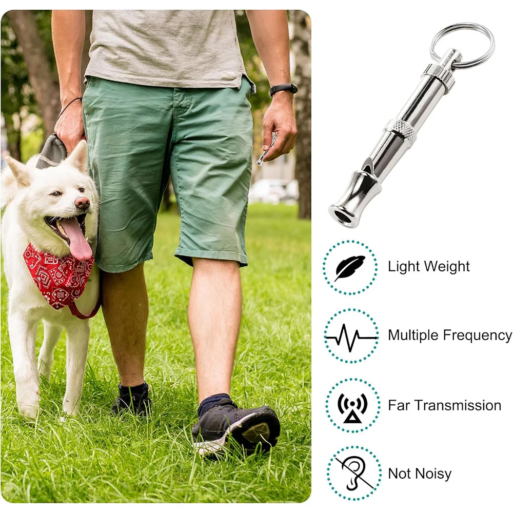 1 sifflet pour chien, sifflet d'entraînement pour animaux de compagnie, en acier inoxydable argenté, portable, réglable, ultrasonique, outil d'aide à l'entraînement du comportement des chats/chiens