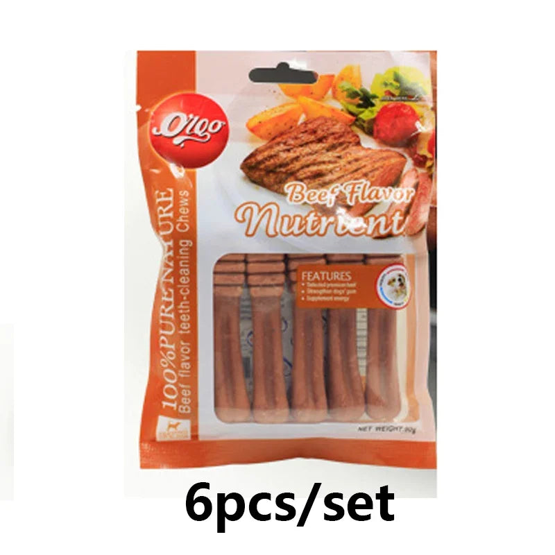 Jouets à mâcher pour chiens en gros, bâtonnets dentaires aromatisés au bœuf pour le nettoyage des dents et l'entraînement, résistants aux morsures