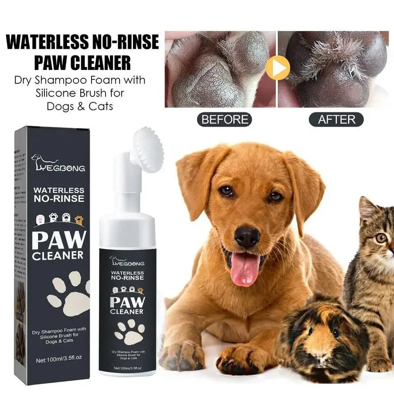 Mousse nettoyante pour pattes de chat sans eau, nettoyant pour griffes de chien, shampooing pour animaux de compagnie, brosse pour chien, sans cheville, nettoyant en profondeur pour pattes de chat, 100ml