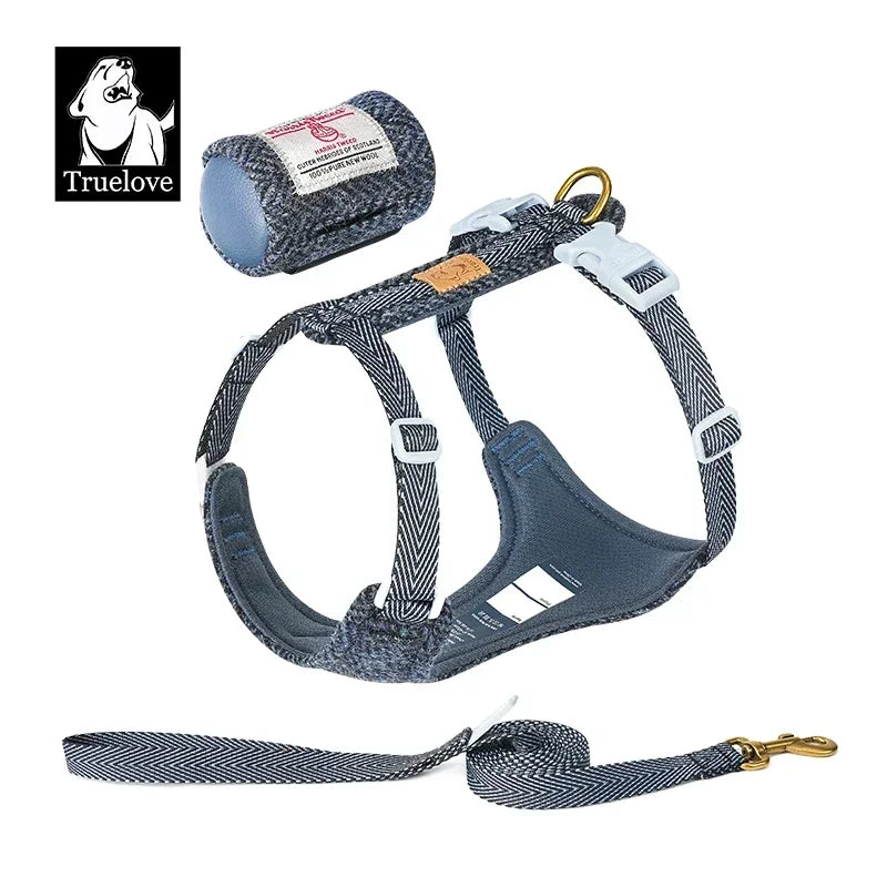 Harnais & laisse tweed élégants pour chien