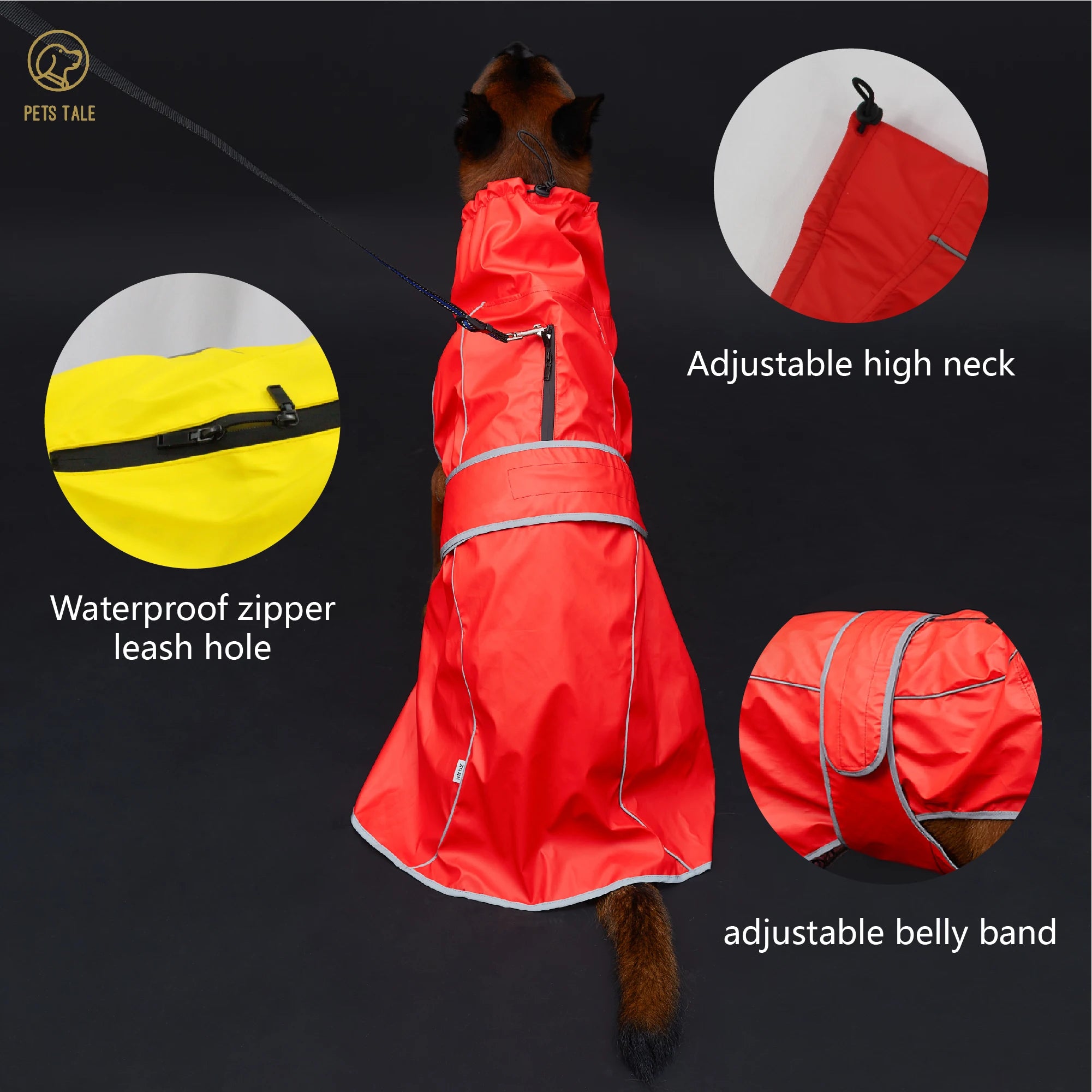 Imperméable imperméable pour chien avec bandes réfléchissantes et capuche réglable - Rouge, Jaune, Bleu Marine