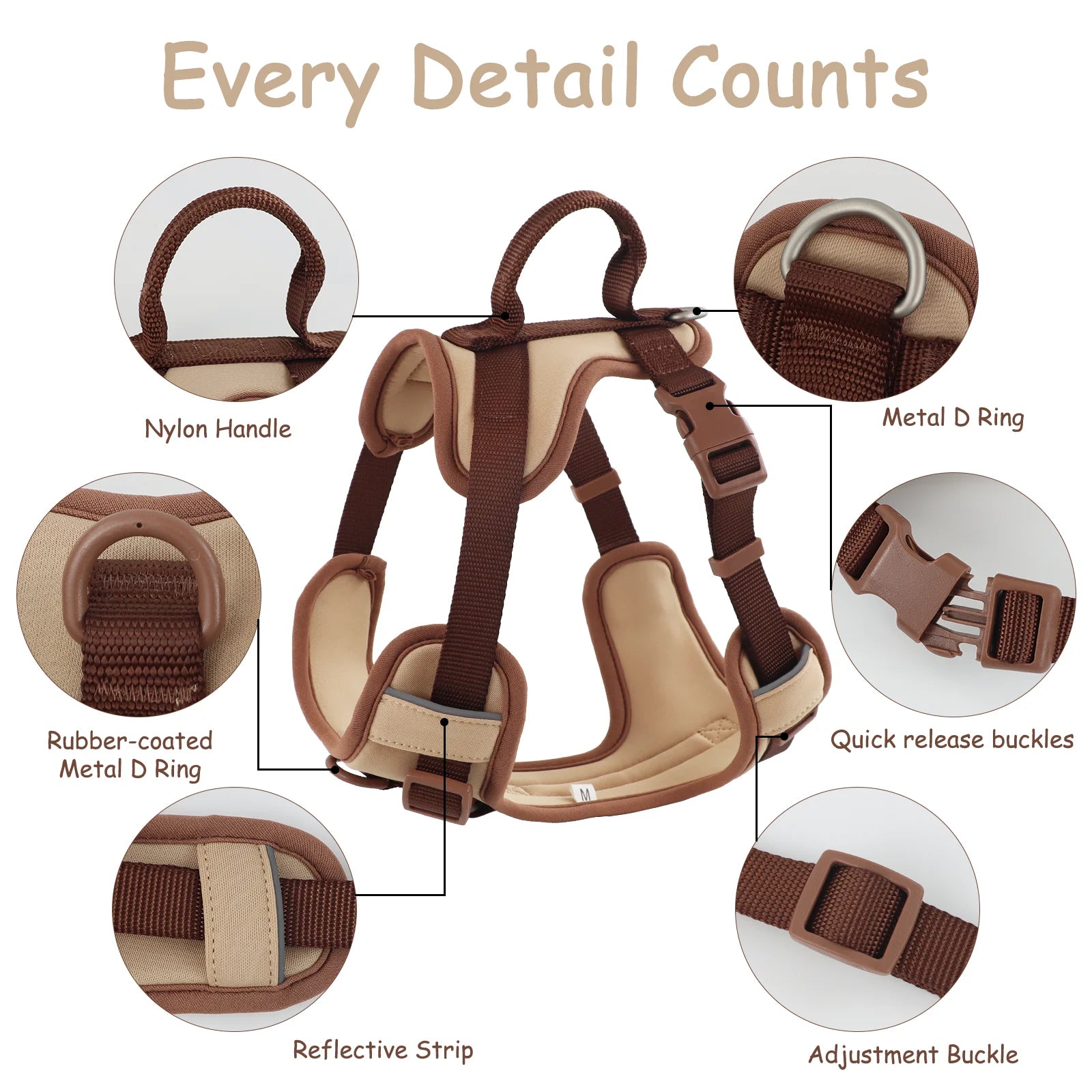 Nouveau Harnais de Luxe pour Chien Couleur Chocolat Anti-Traction pour Grands et Petits Chiens Sangle de Poitrine Réglable Harnais Personnalisé pour Chien