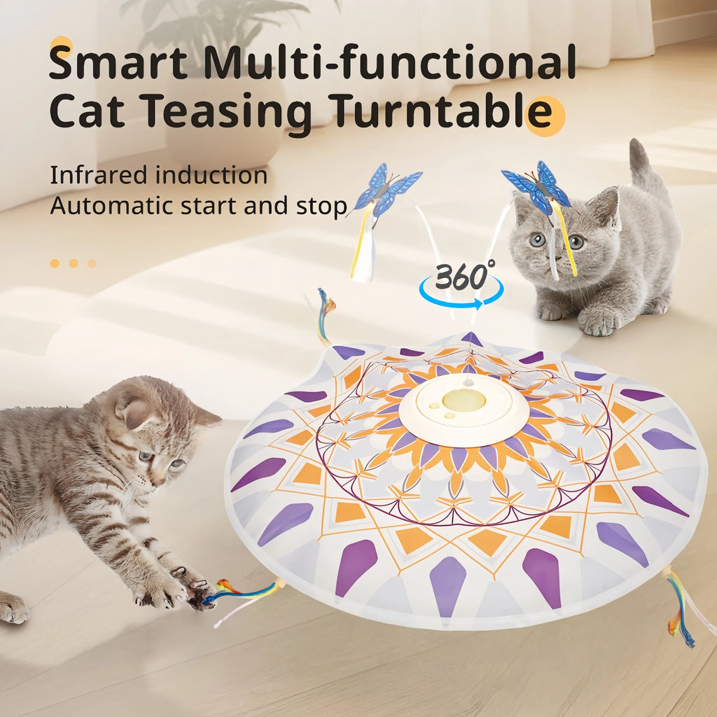 Jouet interactif 3en1 rotatif à plumes — chat