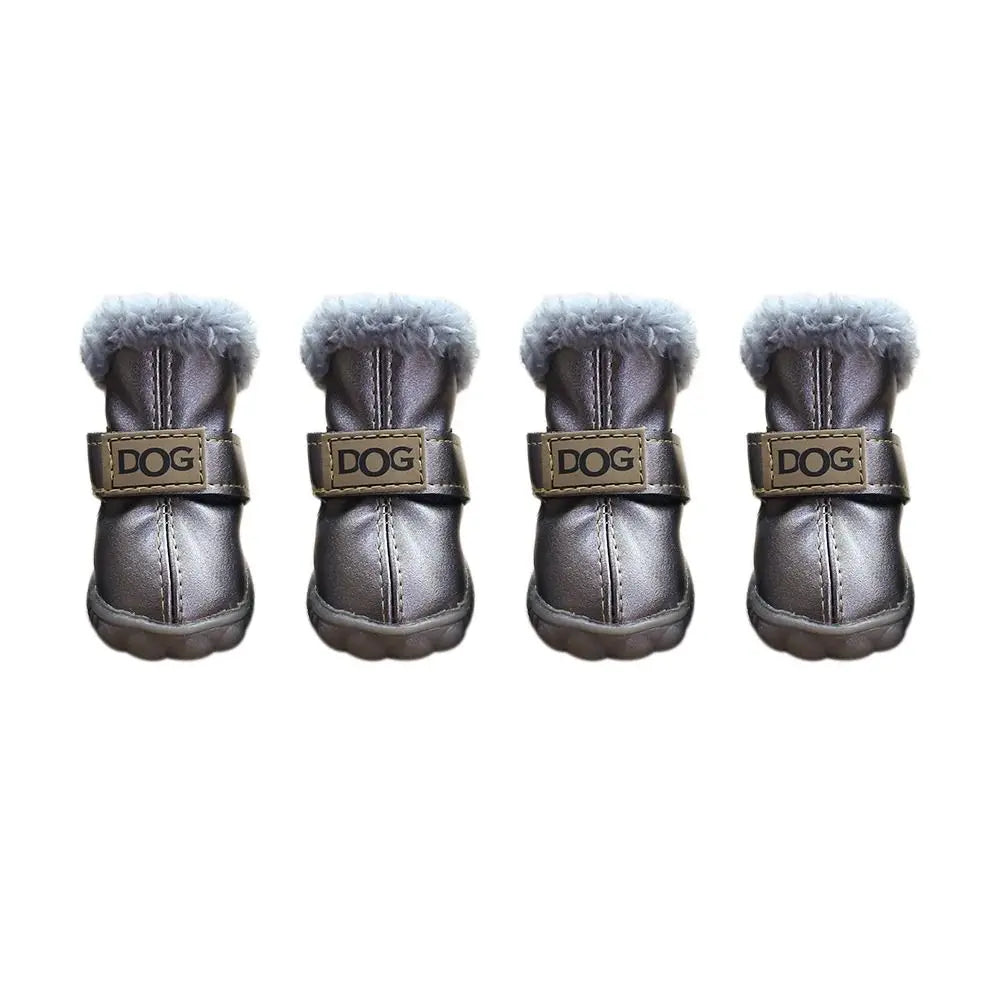 Bottes de neige imperméables pour animaux de compagnie, chaussures coordonnantes pour chien, peluche douce, PU, chaudes, mode, hiver, ensemble de 4 pièces