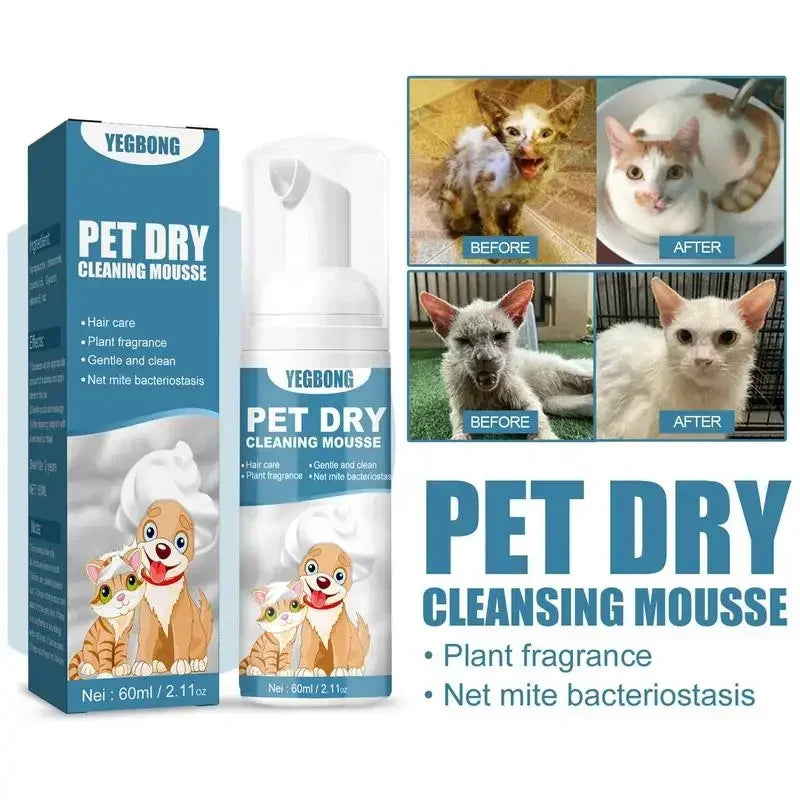 Shampoing sans eau pour chien et chat, sans rinçage, Mousse de nettoyage pour chiens et chats, fournitures de toilettage pour animaux de compagnie, nettoyage sûr sans bain, éliminateur d'odeurs
