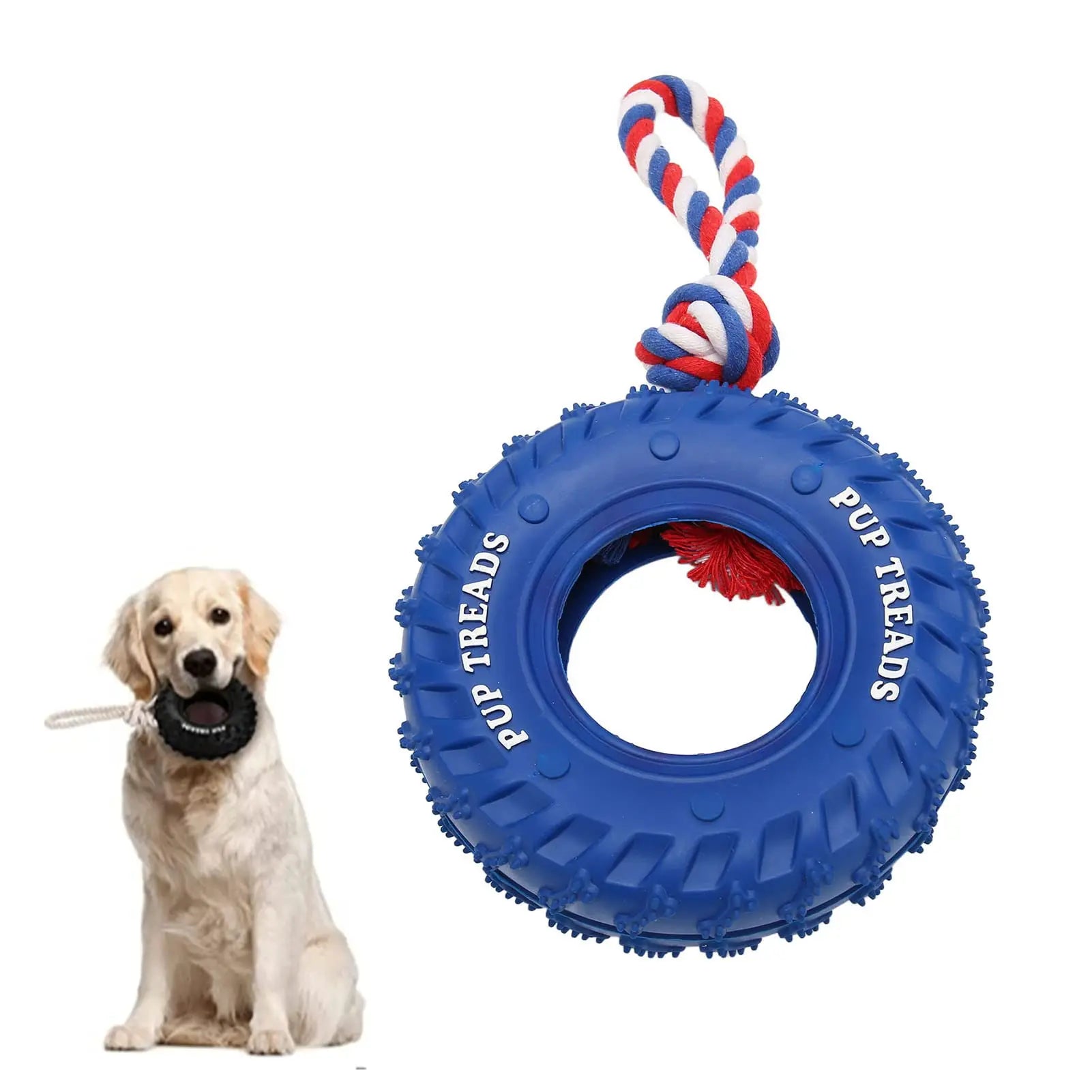 Pneu en caoutchouc naturel et corde en coton biologique, jouet robuste pour chien, jouet à mâcher indestructible de grande race