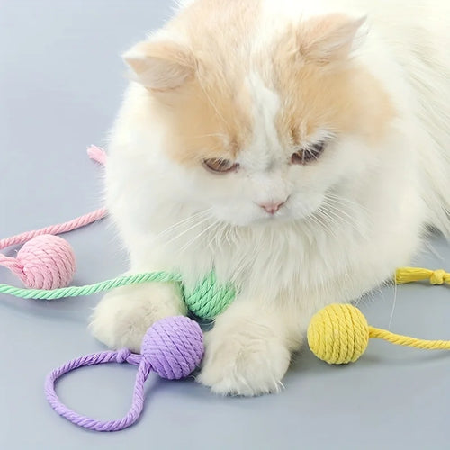 Boule de corde en coton colorée pour chat, jouets interactifs pour animaux de compagnie, chatons, 4 pièces/ensemble
