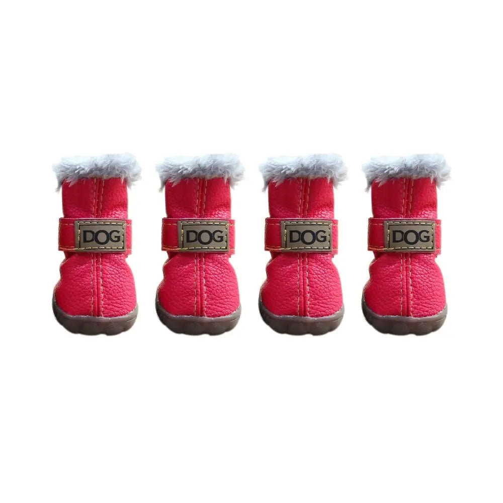 Bottes de neige imperméables pour animaux de compagnie, chaussures coordonnantes pour chien, peluche douce, PU, chaudes, mode, hiver, ensemble de 4 pièces