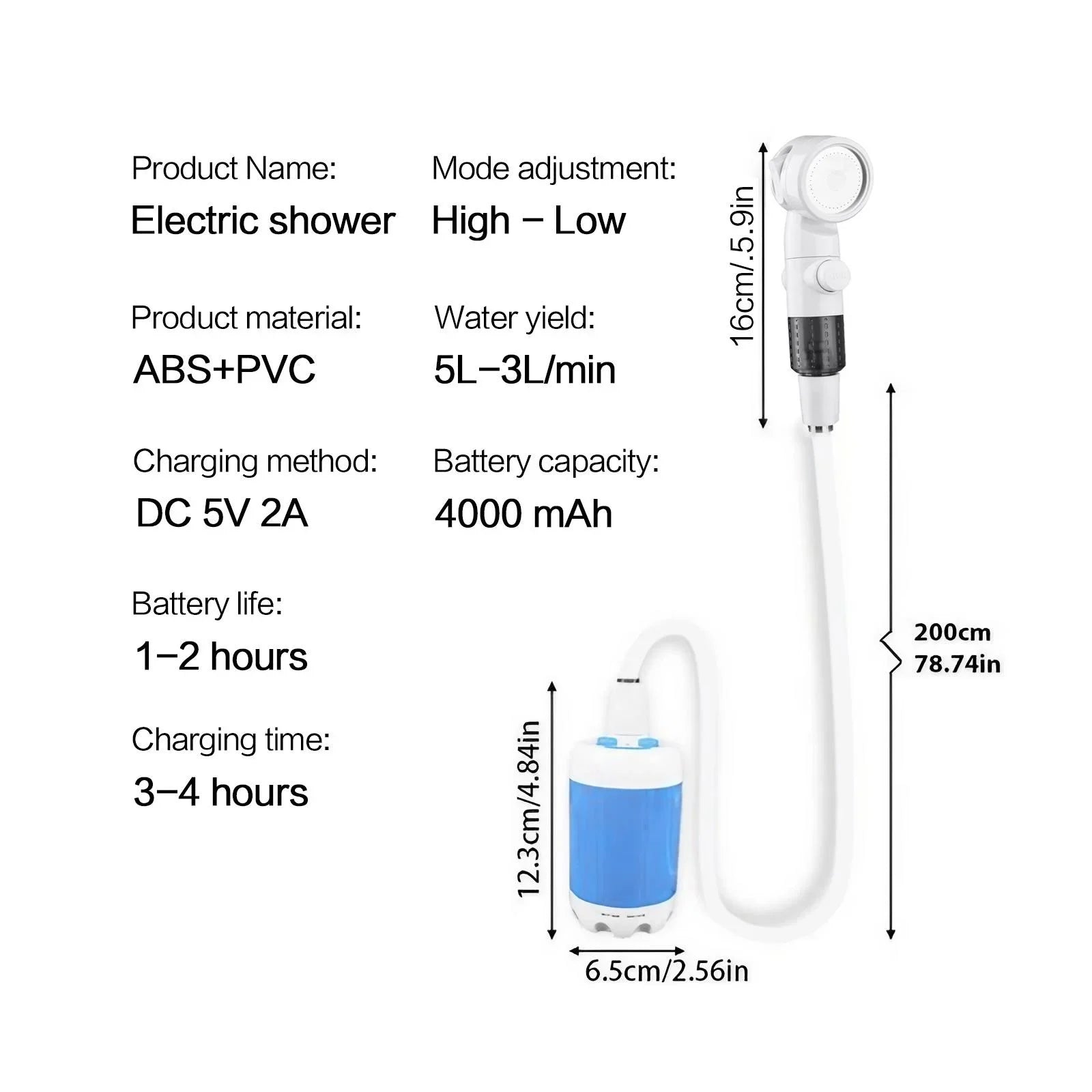 Douche extérieure Portable et Rechargeable, conception compacte, flux de douche doux pour le bain des chiens, lavage de voiture, arrosage des fleurs