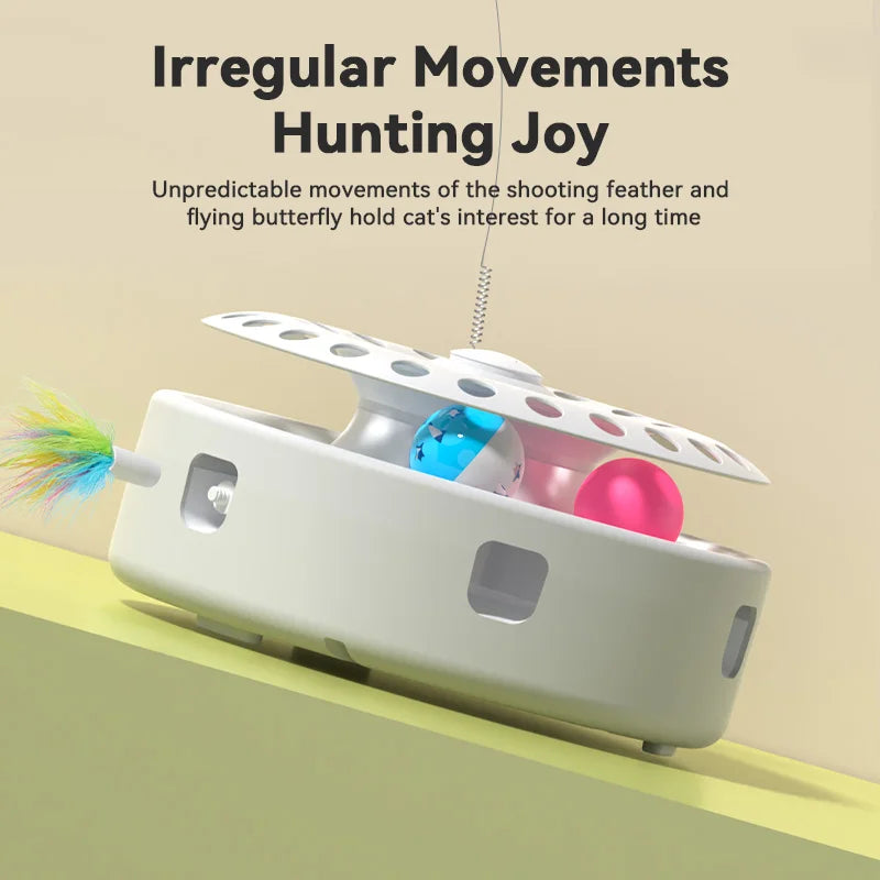 ROJECO – jouet automatique 3 en 1 pour chat, jouet électrique pour taquiner le papillon, boules de piste, plumes d'emboscillement, ensemble de jouets interactifs amusants pour animaux de compagnie, fourniture pour chat