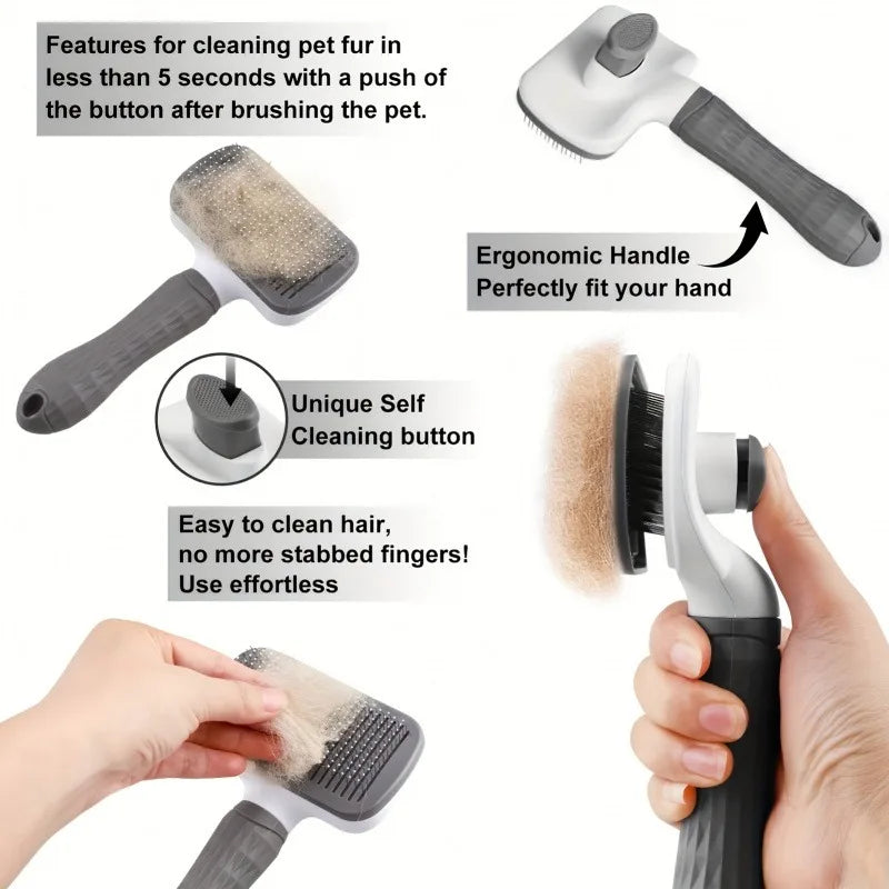 Brosse de toilettage pour animaux de compagnie facile à nettoyer, élimination des poils en un clic avec bouton autonettoyant – Spécialement conçue pour chats et chiens, disponible toute l'année