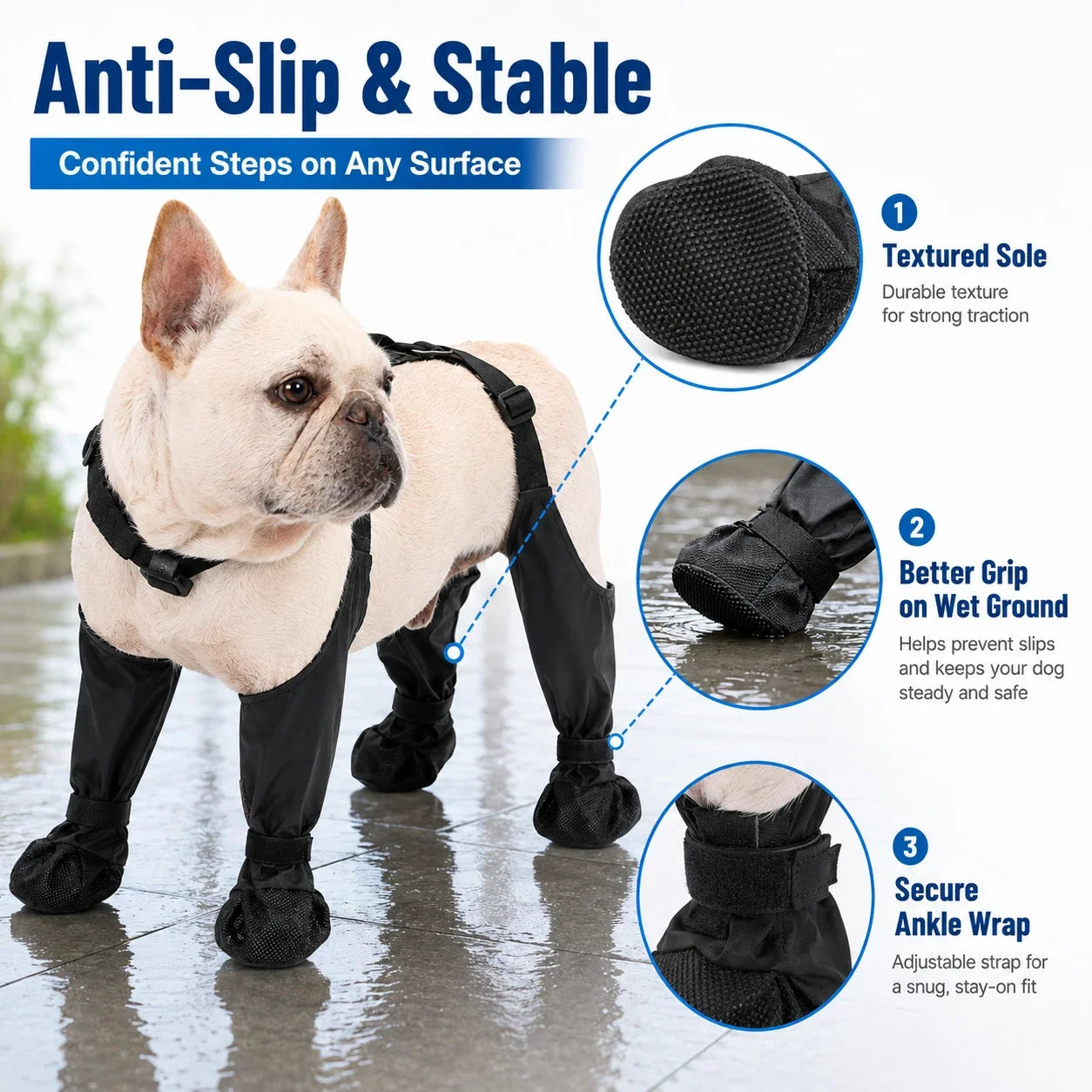 1 ensemble de bottes de pluie pour animaux de compagnie, bottes imperméables pour chiens, bottes pour chiots de petite, moyenne et grande taille, chaussons antidérapants pour chiens, chaussures pour la pluie et la neige