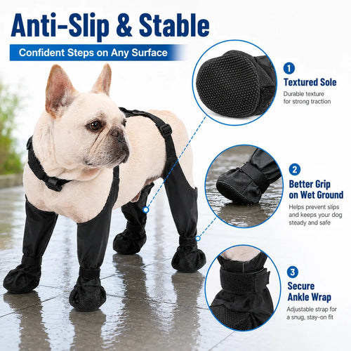 1 ensemble de bottes de pluie pour animaux de compagnie, bottes imperméables pour chiens, bottes pour chiots de petite, moyenne et grande taille, chaussons antidérapants pour chiens, chaussures pour la pluie et la neige