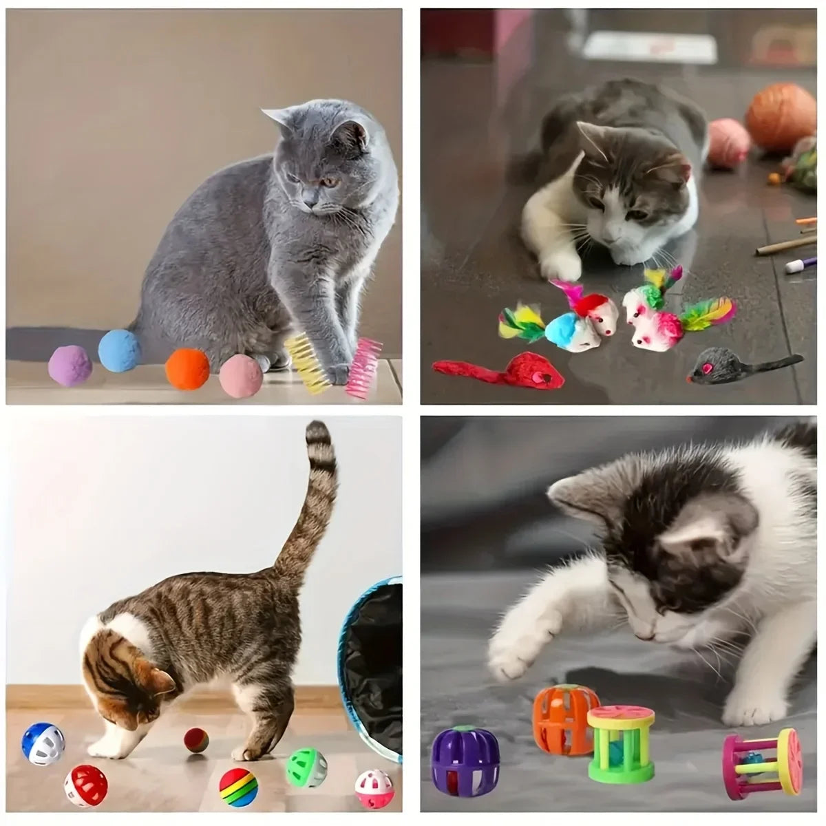 Pack mixte de jouets pour chats, 56 pièces/28 pièces/14 pièces. Une combinaison de divers jouets en plastique et de jouets en peluche adaptés à plusieurs chats à jouer