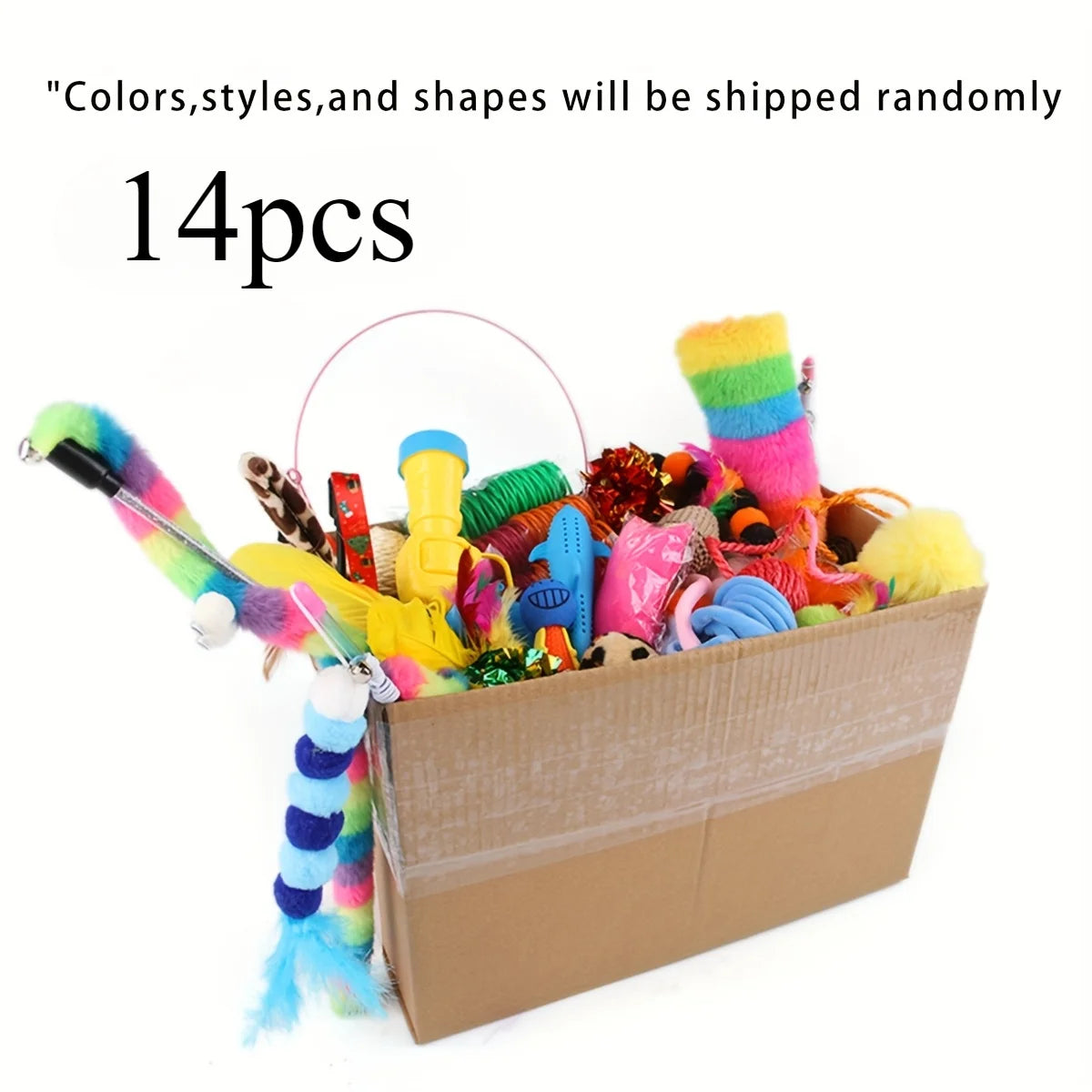Pack mixte de jouets pour chats, 56 pièces/28 pièces/14 pièces. Une combinaison de divers jouets en plastique et de jouets en peluche adaptés à plusieurs chats à jouer