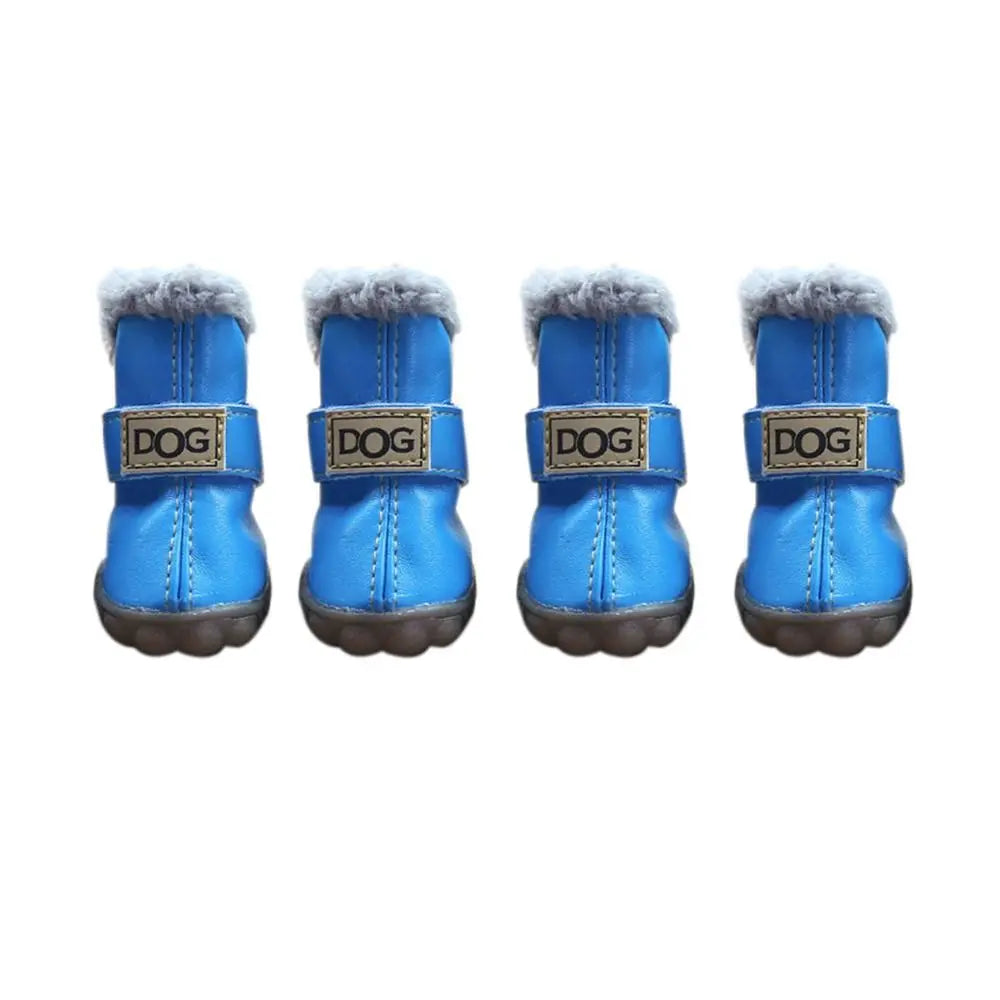 Bottes de neige imperméables pour animaux de compagnie, chaussures coordonnantes pour chien, peluche douce, PU, chaudes, mode, hiver, ensemble de 4 pièces