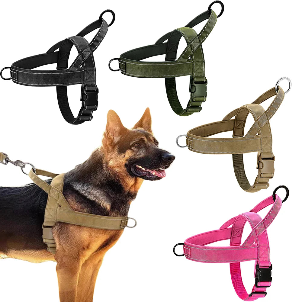 Harnais tactique anti-traction pour chien, nylon 1000D réglable pour grands chiens, gilet d'entraînement en plein air avec poignée et réfléchissant