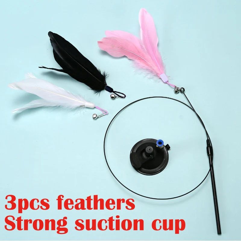 Jouet interactif pour chat, bâton mains libres pour chaton, baguette Teaser, jouet à ventouse, plume, fournitures pour animaux de compagnie, Simulation de plume