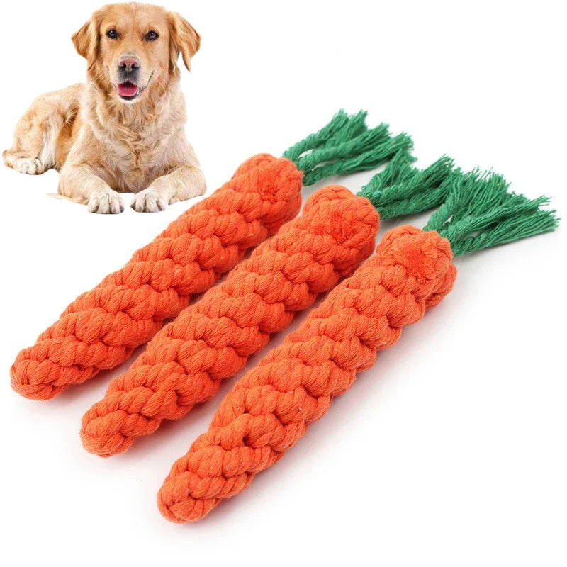 1 pièce Jouet pour chien en corde de coton tressée, forme carotte, balle et haltère, pour chiot, pour le nettoyage des dents, durable et résistant aux morsures, fournitures pour animaux de compagnie
