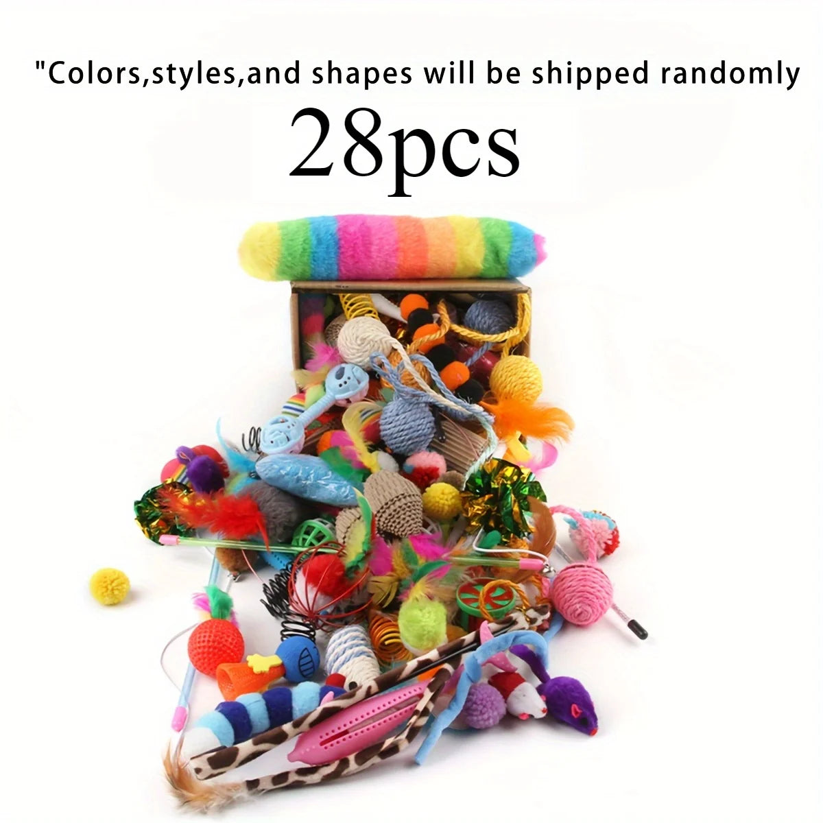 Pack mixte de jouets pour chats, 56 pièces/28 pièces/14 pièces. Une combinaison de divers jouets en plastique et de jouets en peluche adaptés à plusieurs chats à jouer