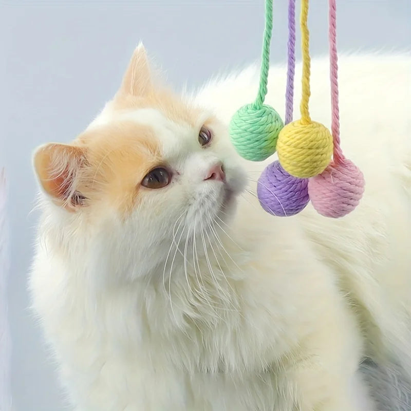 Boule de corde en coton colorée pour chat, jouets interactifs pour animaux de compagnie, chatons, 4 pièces/ensemble